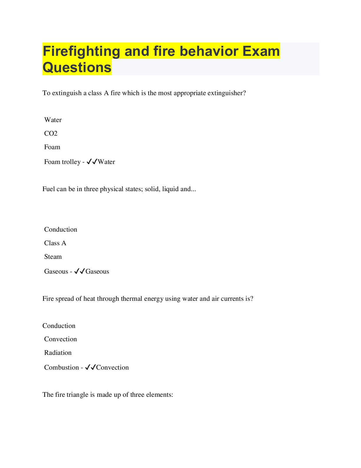 Firefighting and fire behavior Exam Questions with COMPLETE SOLUTION